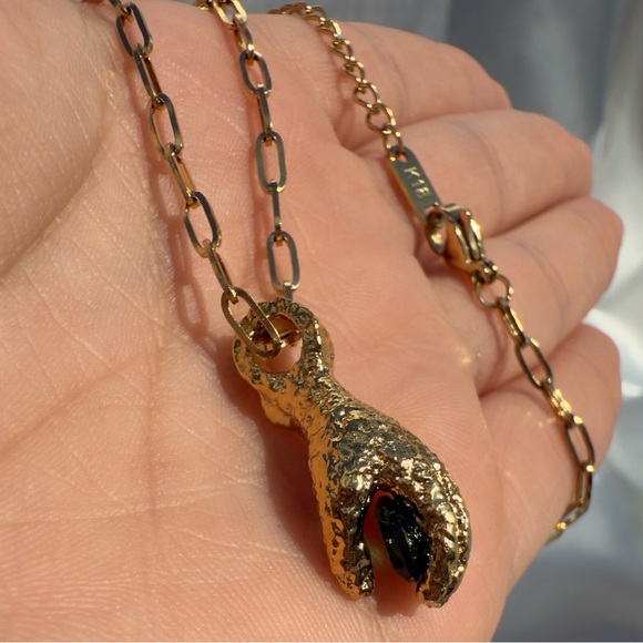 18K GOLD Anthropologe Necklace with Green Pendant - Picture 8 of 10